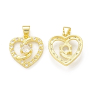Rack Plating Brass Micro Pave Cubic Zirconia Pendants, Cadmium Free & Lead Free, Long-Lasting Plated, Heart Charm, Real 18K Gold Plated, 17x16x5mm, Hole: 4x3.5mm(KK-C011-34G)