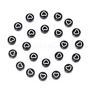 Craft Style Acrylic Beads, Flat Round with Heart, Black, 7x3.5mm, Hole: 1.5mm, about 4000~4400pcs/500g(MACR-T023-24A)