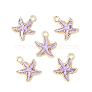 Alloy Enamel Pendants, Starfish, Light Gold, Violet, 18x15x3mm, Hole: 2.5mm(ENAM-YW0002-61E)