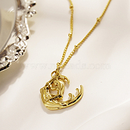 Stainless Steel Pendant Necklaces, Wave with Human, Golden, 15.75 inch(40cm)(KM9071-1)