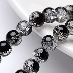 Crackle Glass Beads Strands, Round, Black, 6mm, Hole: 1.3~1.6mm, about 133pcs/strand, 31.4 inch(X-CCG-Q002-6mm-11)