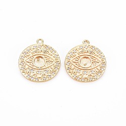 Brass Micro Pave Clear Cubic Zirconia Pendant Settings for Enamel, Nickel Free, Flat Round with Eye, Real 18K Gold Plated, 20x18x2mm, Hole: 1.5mm(KK-S356-704)