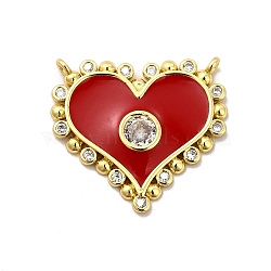 Rack Plating Brass Micro Pave Clear Cubic Zirconia Connector Charms, Heart Links with Enamel, Cadmium Free & Lead Free, Real 18K Gold Plated, Long-Lasting Plated, Dark Red, 19.5x21.5x2mm, Hole: 1mm(KK-P230-05G-04)