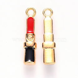 Alloy Enamel Pendants, Makeup Pendants, Lipstick, Light Gold, Red, 19x4x3mm, Hole: 1.6mm(X-ENAM-S121-083)