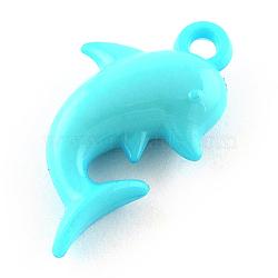 Opaque Acrylic Pendants, Dolphin, Light Sky Blue, 30.5x17.5x7.5mm, Hole: 3mm, about 419pcs/500g(SACR-Q167-C29)