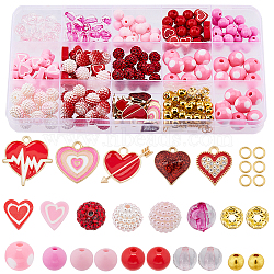 SUNNYCLUE DIY Valentine's Day Bracelet Making Kit, Including Acrylic & Polymer Clay & Pave Disco Ball & Plastic Round Beads, Heart Alloy Enamel Pendants, Pink, 320Pcs/box(DIY-SC0023-40)