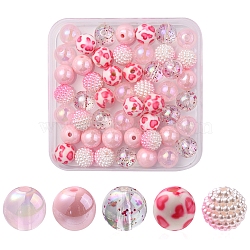 50Pcs 5 Style Acrylic Beads, Round, Mixed Style, Pink, 10mm, Hole: 1~2mm, 10pcs/style(MACR-FS0001-50)