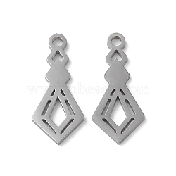 304 Stainless Steel Pendants, Laser Cut, Rhombus Charms, Stainless Steel Color, 18x8x1mm, Hole: 1.6mm(STAS-F300-12P)