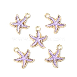 Alloy Enamel Pendants, Starfish, Light Gold, Violet, 18x15x3mm, Hole: 2.5mm(ENAM-YW0002-61E)