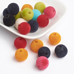 Flocky Acrylic Beads, Mixed Color, Round, 14mm in diameter, hole: 2mm. about 340pcs/500g(PL099Y)