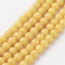 Natural Mashan Jade Round Beads Strands, Dyed, Yellow, 6mm, Hole: 1mm, about 69pcs/strand, 15.7 inch(G-D263-6mm-XS07)