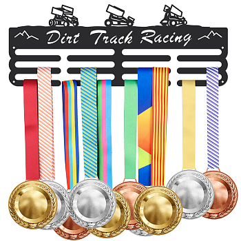 Fashion Iron Medal Hanger Holder Display Wall Rack, 2 Line, with Screws, Word Dirt Truck Racing, Truck Pattern, 150x400mm
