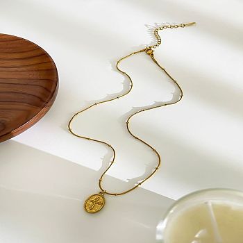 316L Surgical Stainless Steel Cross Pendant Necklaces for Women, Golden, 15.75 inch(40cm), Pendant: 17mm long