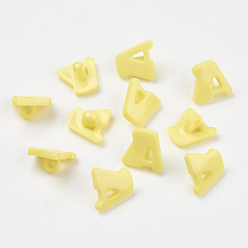 Acrylic Shank Buttons, 1-Hole, Dyed, Letter A, Yellow, 14x13x2mm, Hole: 3mm