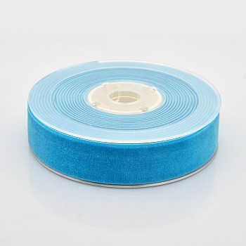 Polyester Velvet Ribbon for Gift Packing and Festival Decoration, Deep Sky Blue, 7/8 inch(23mm), about 25yards/roll(22.86m/roll)