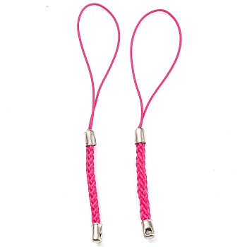Polyester Cord Mobile Straps, with Platinum Plated Iron Findings, Cerise, 8~9cm