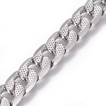 Tarnish Resistant 304 Stainless Steel Cuban Link Chains, Chunky Curb Chains, Twisted Chains, Unwelded, Textured, Stainless Steel Color, 10mm, Links: 14x10x2.5mm