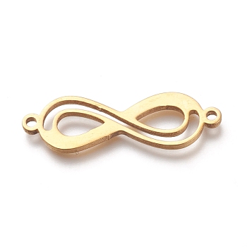 304 Stainless Steel Links, Infinity, Golden, 8x26.5x1.5mm, Hole: 1.2mm