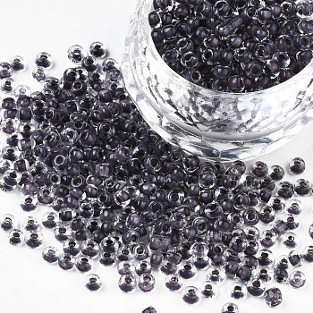 8/0 Glass Seed Beads, Transparent Inside Colours, Round Hole, Round, Gray, 8/0, 3~4x2~3mm, Hole: 0.8mm, about 1666pcs/50g