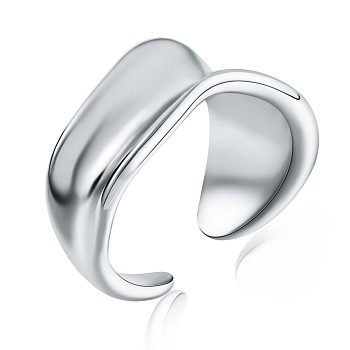 Rhodium Plated 925 Sterling Silver Twist Wave Open Cuff Ring for Women, Platinum, US Size 4 1/4(15mm)