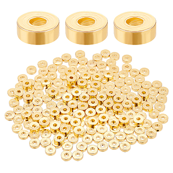 200Pcs Brass Beads, Long-Lasting Plated, Flat Round/Disc, Heishi Beads, Real 18K Gold Plated, 3x1mm, Hole: 1mm