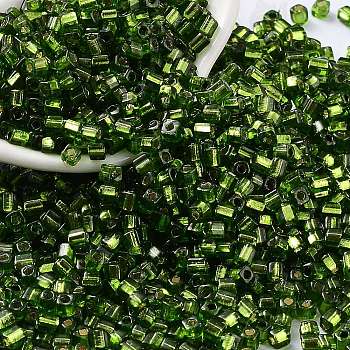 Glass Seed Beads, Silver Lined, Square, Dark Olive Green, 3~3.5x2.5~3x2.5~3mm, Hole: 1mm, about 10714pcs/pound