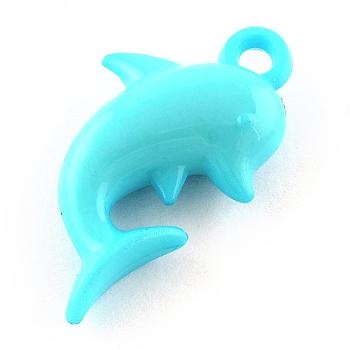 Opaque Acrylic Pendants, Dolphin, Light Sky Blue, 30.5x17.5x7.5mm, Hole: 3mm, about 419pcs/500g