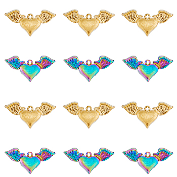 12Pcs 2 Colors 304 Stainless Steel Pendants, Heart Wing Charms, Mixed Color, 15x27.5x4mm, Hole: 1.2mm, 6pcs/color