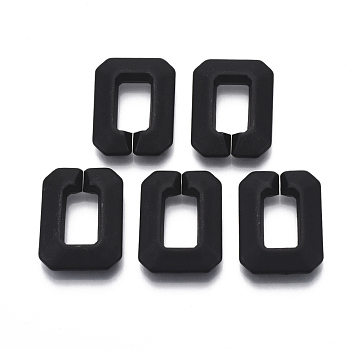 Spray Painted CCB Plastic Linking Rings, Quick Link Connectors, For Jewelry Cross Chains Making, Rectangle, Black, 28x21x6mm, Inner Diameter: 8x15mm