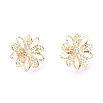 Brass Stud Earring Findings,  with Ear Nuts, Earring Backs Flower, Real 18K Gold Plated, 19.8x19.5x0.7mm, Pin: 0.8mm