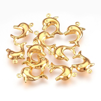 304 Stainless Steel Pendants, Dolphin, Golden, 19x16x4.5mm, Hole: 1mm