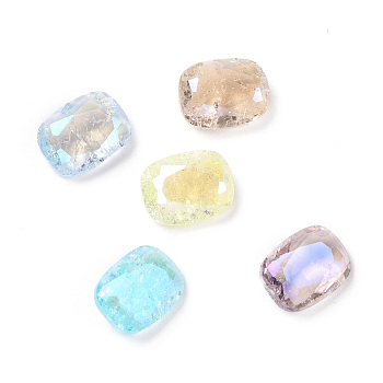 Crackle Moonlight Style Glass Rhinestone Cabochons, Pointed Back, Rectangle, Mixed Color, 8x6x3mm