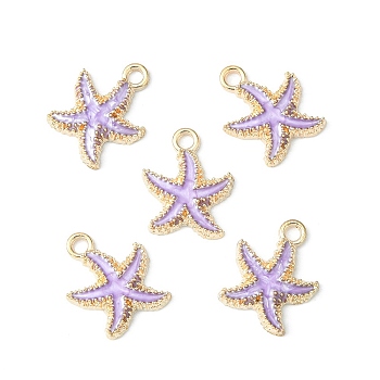 Alloy Enamel Pendants, Starfish, Light Gold, Violet, 18x15x3mm, Hole: 2.5mm