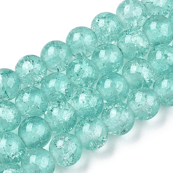 Baking Painted Crackle Glass Bead Strands, Round, Turquoise, 8mm, Hole: 1.3~1.6mm, about 100pcs/strand, 31.4 inch