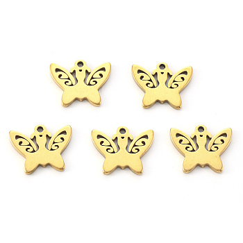 PVD Vacuum Plating 304 Stainless Steel Charms, Laser Cut, Butterfly, Real 18K Gold Plated, 10x12x1mm, Hole: 1.2mm