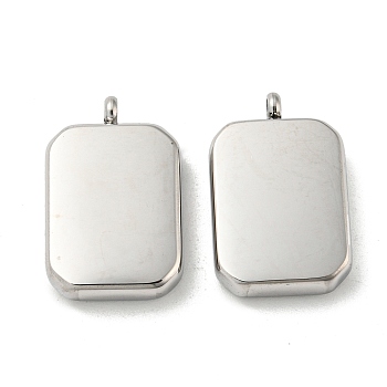 304 Stainless Steel Pendants, Rectangle Charms, Stainless Steel Color, 19x12.5x4mm, Hole: 1.8mm