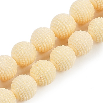 Synthetic Coral Carved Beads Strands, Dyed, Round, Lemon Chiffon, 12mm, Hole: 1.4mm, about 31pcs/strand, 14.37 inc(36.5cm)