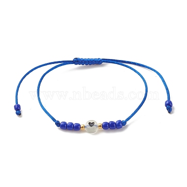 2Pcs Flat Round with Heart Acrylic Braided Bead Bracelets Set with Glass Seed(BJEW-JB08034-05)-5