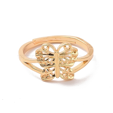 Brass Butterfly Thick Adjustable Ring for Women(RJEW-P034-01G)-2