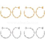 4 Pairs 2 Colors 201 Stainless Steel Wave C-shape Stud Earrings with 304 Stainless Steel Pins, Half Hoop Earrings for Women, Golden & Stainless Steel Color, 26.5x26.5x3mm, Pin: 0.8mm, 2 Pairs/color(EJEW-UN0002-19)