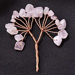 Natural Rose Quartz Chips Tree Decorations, Copper Wire Feng Shui Energy Stone Gift for Home Office Desktop, 50~55mm(PW-WG48902-04)