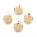 Ion Plating(IP) 304 Stainless Steel Charms, with Jump Rings, Blank Stamping Tag, Flat Round, Real 18K Gold Plated, 10x1mm, Hole: 3.5mm(EJEW-L238-03C-G)
