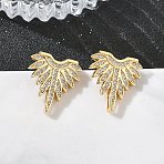 Brass Micro Pave Cubic Zirconia Stud Earrings for Women, Fan, Rack Plating, Long-Lasting Plated, Lead Free & Cadmium Free, Real 18K Gold Plated, 17x17mm(EJEW-A168-06G)