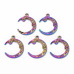Alloy Pendants, Cadmium Free & Nickel Free & Lead Free, Moon, Rainbow Color, 26x21x3mm, Hole: 1.6mm(PALLOY-N163-082-NR)