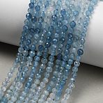 Gradient Color Natural Devil Blue Aquamarine Beads Strands, Round, Faceted, 3.5~4mm, Hole: 0.8mm, about 102pcs/strand, 15.35''(39cm)(G-NH0072-B01-4mm)