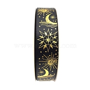 48 Yards Gold Stamping Polyester Ribbon, Moon Sun Printed Ribbon for Gift Wrapping, Party Decorations, Black, 1 inch(25mm)(PW-WG89681-10)