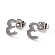 304 Stainless Steel Greek Alphabet Stud Earrings, Manual Polishing, Letter.E, 7~11x2~10x1.5mm, Pin: 0.8mm(STAS-D007-07P-12)