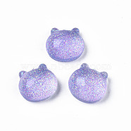 Translucent Acrylic Cabochons, with Glitter Powder, Cat, Lilac, 14.5x15.5x8mm(TACR-N006-08A)