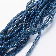 Electroplate Glass Beads Strands, Full Rainbow Plated, Faceted, Rondelle, Marine Blue, 2.5x1.5mm, Hole: 0.5mm, about 197~201pcs/strand, 12.9 inch(33cm)(EGLA-J144-FR-A03)