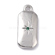 Brass Micro Pave Cubic Zirconia Charms, Long-Lasting Plated, Octagon with Star, Sea Green, 14x6x1.5mm, Hole: 1.2mm(ZIRC-I054-12P-04)